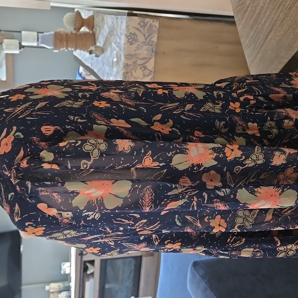 Indigo Soul Floral Long Sleeve Dress - Blue and Salmon - Picture 11 of 17